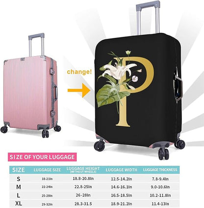 Decorative P Suitcase Protectors Elastic Washable Luggage Covers With Concealed Zippers For 18-32 Inch Luggage (Size M: Fits 22-24 Inch)