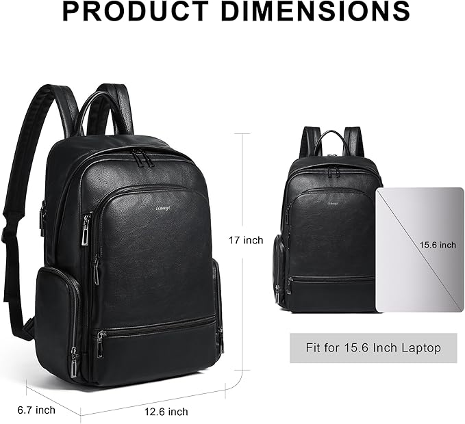 Leather Backpack for Women, Fits 15.6 Inch Laptop, Soft Vegan Leather Backpack for Travel and Daily Use, Black