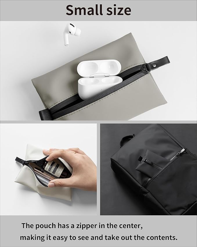 Water-Resistant Zipper Pouch, Made in Japan, Compact Organizer for Cords & Essentials, Multipurpose Bag for Cosmetics, Travel Accessories & Toiletries, Eco & Durable Materials, TOFTPOUCH, Small, White