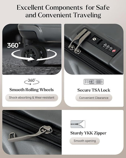 Checked Luggage, 28 Inch Luggage with Spinner Wheels, Large Suitcase with Lightweight PC Hard Shell, Aluminum Frame, Top Opening, YKK Zipper, TSA Lock (Grey, 1PC)