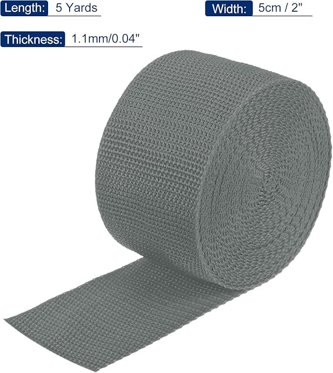 MECCANIXITY Lightweight Polypropylene Webbing Strap 2" 5 Yard Backpack Strapping Band Grey for Outdoor Luggage Cargo Straps