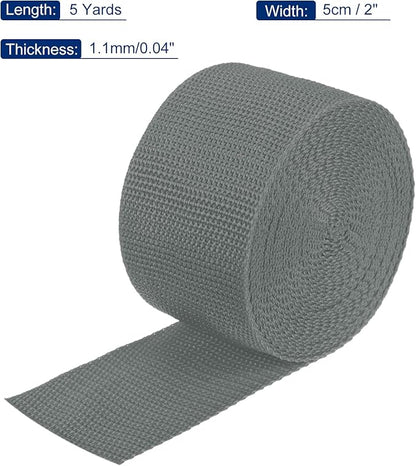 MECCANIXITY Lightweight Polypropylene Webbing Strap 2" 5 Yard Backpack Strapping Band Grey for Outdoor Luggage Cargo Straps