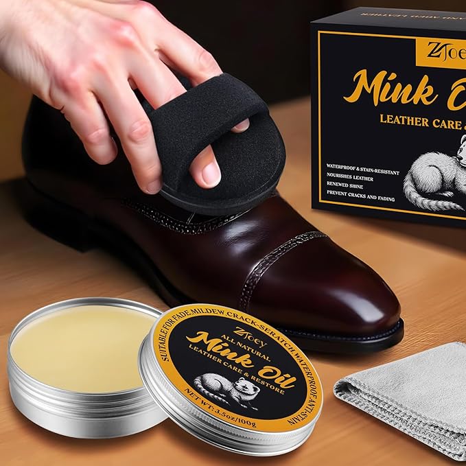 8 Pcs Mink Oil for Leather Shoes Boots 3.5 oz Leather Conditioner and Cleaner with Travel Bag Soften for Boots and Shoes Care(Style C)