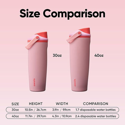Owala FreeSip Sway Insulated Stainless Steel Water Bottle with Two-Way Spout, Built-In Straw and Bucket Handle, Made for Travel, School, and Sports, 30oz, BPA Free, Leak Proof, Pink Angel Food Cake