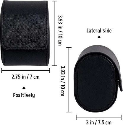 SANQIANWAN Single Travel Storage Watch Roll Portable PU Leather Watch Case Box for Men with Button Style Removable Watch Pillow Watch Display Roll (Black)