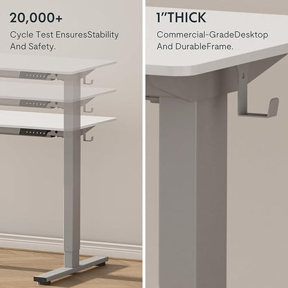 FLEXISPOT EN1 One-Piece Standing Desk with 1-Inch Thick Desktop, 48"x30" Electric Height Adjustable Desk for Home Office & Multi-Device Workstations, White(Silver Frame)
