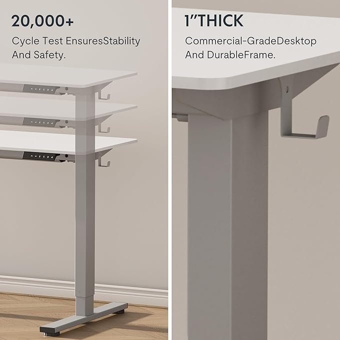 FLEXISPOT EN1 One-Piece Standing Desk with 1-Inch Thick Desktop, 40"x24" Electric Height Adjustable Desk for Home Office & Multi-Device Workstations, White