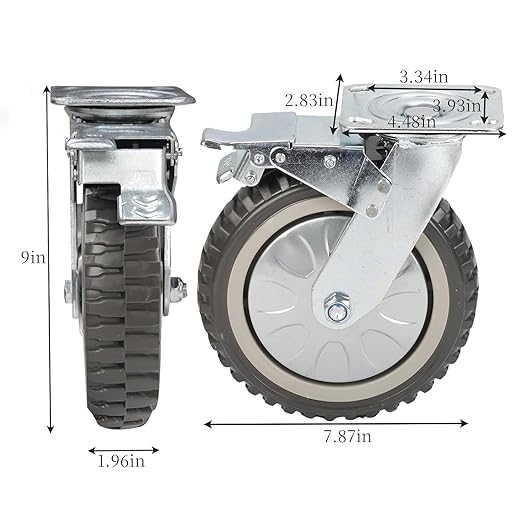 uyoyous 4Pcs 8 Inch Caster Wheels, Industrial Heavy Duty Polyurethane Swivel Casters with 2Pcs Brake 1760 LBS, All Terrain Castors for Workshop Carts, Garage Machinery & Jobsite Equipment