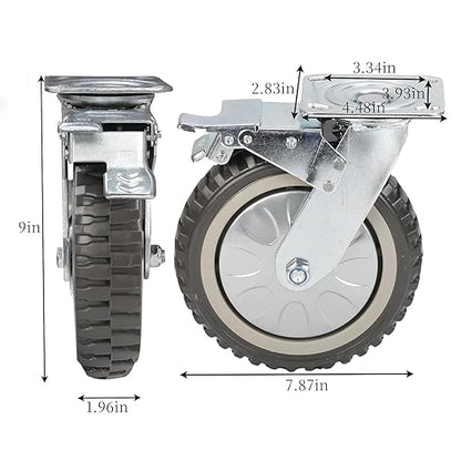 uyoyous 4Pcs 8 Inch Caster Wheels, Industrial Heavy Duty Polyurethane Swivel Casters with 2Pcs Brake 1760 LBS, All Terrain Castors for Workshop Carts, Garage Machinery & Jobsite Equipment