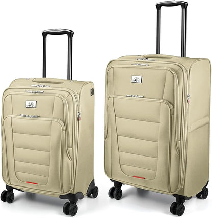 Verdi Luggage 2 Piece Set Suitcase Spinner Wheels Softshell Expandable, Carry On Luggage with USB Port (Khaki, 2-Piece set(20/24))