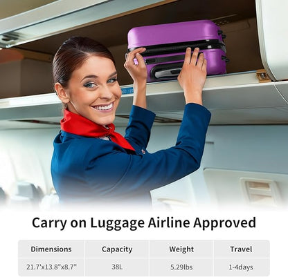 Karl home Carry On Luggage 22x14x9 Airline Approved, ABS Hardshell Suitcase with TSA Lock & Spinner Wheels, Durable Small Suitcase Rolling Luggage for Business Travel, Purple