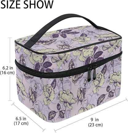 Makeup Bag, Vintage Butterfly And Flowers Travel Makeup Organizer Bag Cosmetic Cases Toiletry Bags for Girl Women Ladies