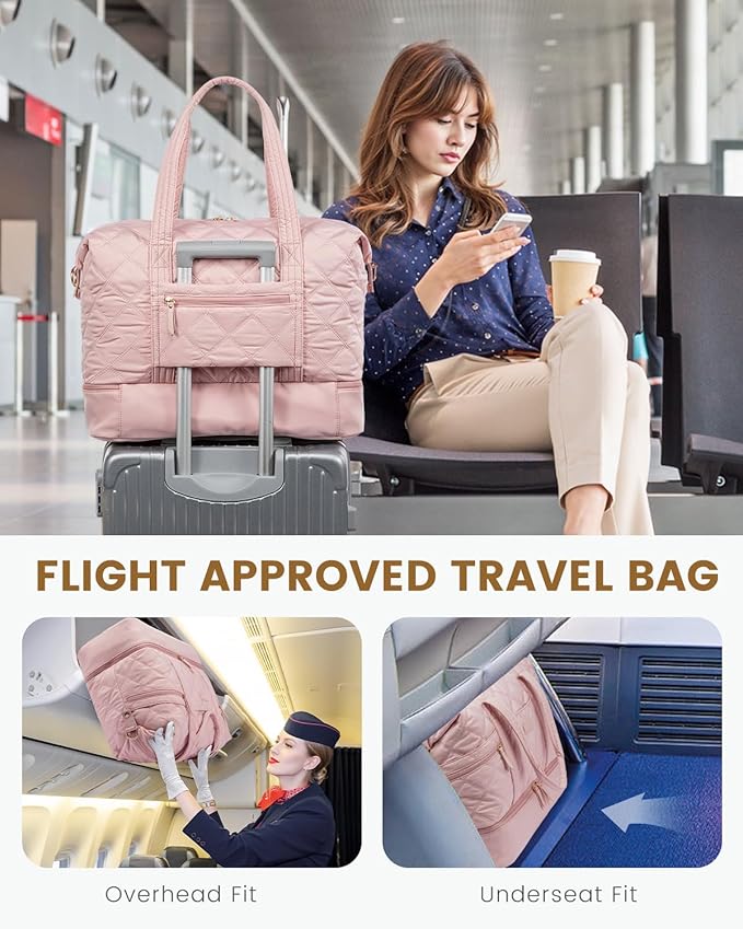 LOVEVOOK Travel Duffle Bag, Lightweight Weekender Bags for Women with Shoe Compartment,40L Puffer Gym Bag Personal Item Travel Bag, Quilted Overnight Bags and Hospital Bag for Labor and Delivery