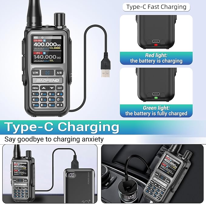Baofeng UV-5R Mini Ham Radio Long Range Handheld Two Way Radio NOAA Weather Radio Dual PTT Rechargeable Walkie Talkies Longe Range APP Programming Copy Frequency 999CH USB-C Charging Survival Radio
