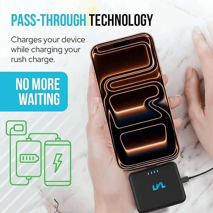 Spark Portable Charger for iPhone 17/16/15 USB C 2500mAh Power Bank with LED Indicators 2.4A Fast Charging Mini Portable Charger with Pass Through Technology LVL 25 (Black)