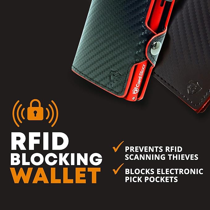 Conceal Plus Mens Wallet Credit Card Holder, Smart Pop Up RFID Wallet, Slim Minimalist Carbon Fiber Front Pocket Card Case, Compact Travel Wallet RFID Blocking, Holds 4-6 Standard Cards Plus Cash & ID