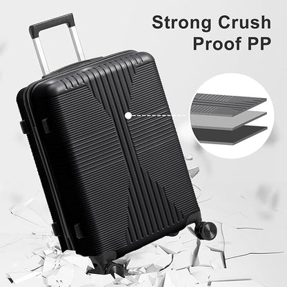 Karl home Luggage Sets 5 Piece, PP Hard Case Suitcase Set with Built-in Lock Spinner Wheels, Lightweight Durable Carry on Luggage for Business Travel - Black (12/16/20/24/28")