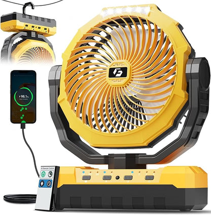 FRIZCOL 3-in-1 Camping Fan - Portable Fans Rechargeable - 24000mAh Battery Powered Fan(105Hrs) with Light & Remote for Indoor, Outdoor, Tent, Travel, Fishing, Jobsite, Gifts for Men Dad Him - Yellow