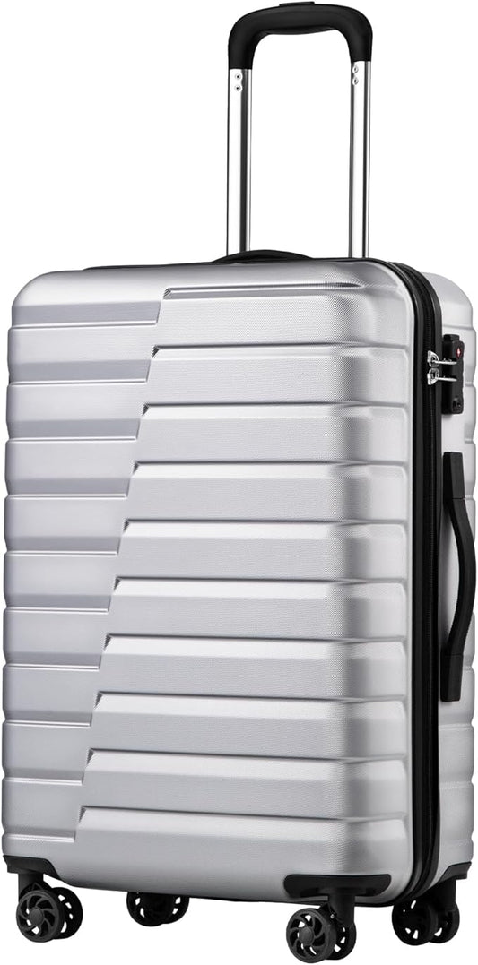 Coolife Medium Checked Luggage with Spinner Wheels Hardside Suitcase TSA Lock Telescopic Handle(24 inch-Sliver)