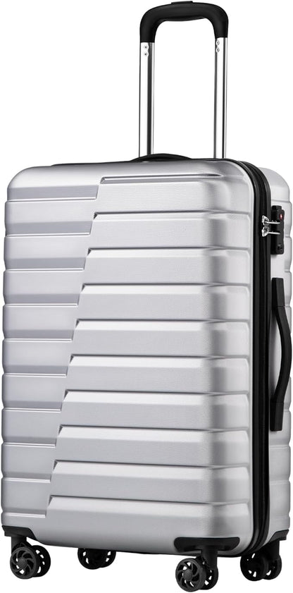 Coolife Carry On Luggage Airline Approved with Wheels Hard Shell Suitcase Spinner TSA Lock Telescopic Handle 20-inch,Silver