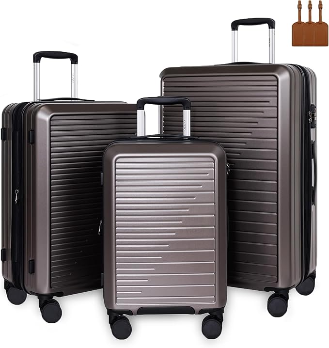 OUZZO Luggage Sets 3 Piece Expandable Suitcase Sets with Double Spinner Wheels Hardshell Lightweight PC Checked Luggage set TSA Lock for Family Trips, Business,Vacation