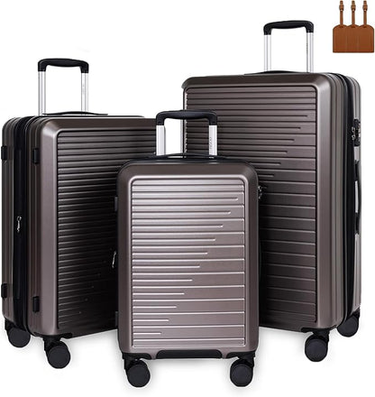 OUZZO Luggage Sets 3 Piece Expandable Suitcase Sets with Double Spinner Wheels Hardshell Lightweight PC Checked Luggage set TSA Lock for Family Trips, Business,Vacation
