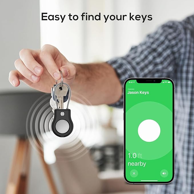 Air Tag Holder - (4 Pack) Air tag Lock Keychain with Wire Cable Compatible with Apple AirTag,Ultra Durable Anti-Lost Protective Case with Keyring for Luggage, Key, Backpack, Pet, Bag, Black