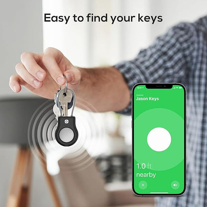 Air Tag Holder - (4 Pack) Air tag Lock Keychain with Wire Cable Compatible with Apple AirTag,Ultra Durable Anti-Lost Protective Case with Keyring for Luggage, Key, Backpack, Pet, Bag, Black