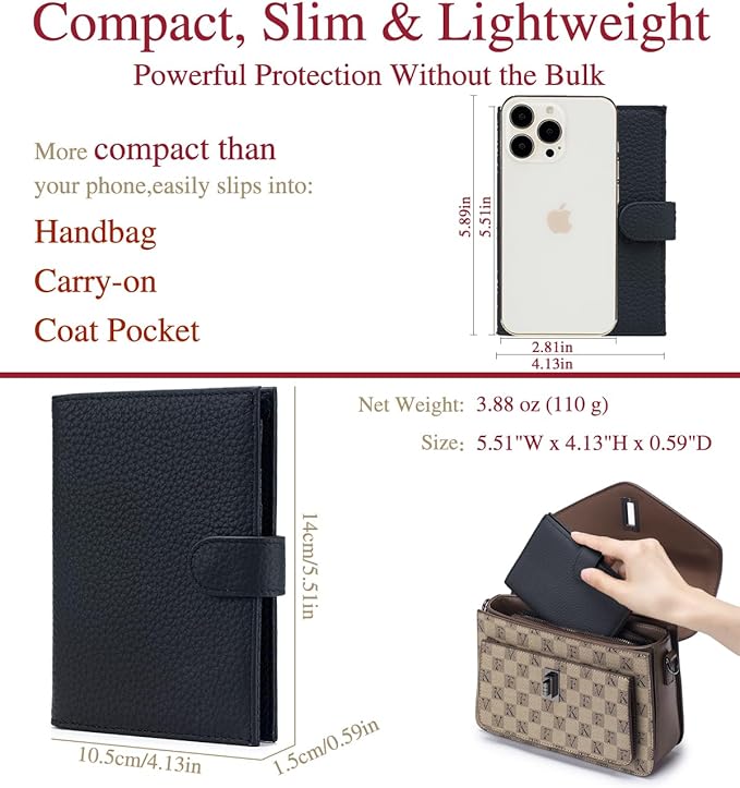 Slim Passport Holder for Travel – RFID Blocking Leather Passport Wallet for Women & Men with Card Slots, Zippered Coin Pocket, SIM Card Slot Cover Case – New Year's Day Gift (Black)