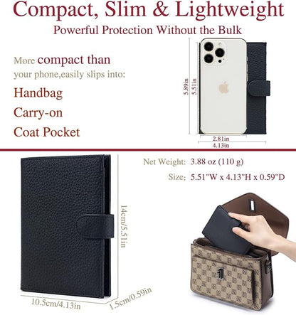 Slim Passport Holder for Travel – RFID Blocking Leather Passport Wallet for Women & Men with Card Slots, Zippered Coin Pocket, SIM Card Slot Cover Case – New Year's Day Gift (Black)