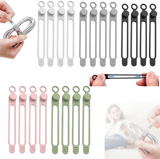 Data Cable Organizer, 2025 Upgrade Silicone Headphone Organizer, Silicone Cable Ties Reusable Cable Management Organizer Multipurpose Elastic Cord Organizer for Bundling and Fastening Cable (20Pcs)