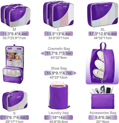 ALL INCLUDED 10 Set Durable Packing Cubes for Suitcases,OlarHike Essentials for Travel, UPGRADED Anti-Tear Stitching, NEW Improved Luggage Packing Organizers for Travel Accessories (Purple)