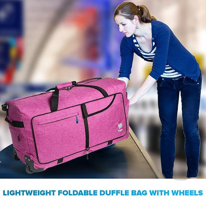 Bago Rolling Duffle Bag with Wheels - 30" 100L Foldable Weekender Bag, Waterproof Travel Duffel Bag, Heavy Duty Lightweight Duffle Bag for Traveling, Rolling Duffel Bag with Wheels (SnowPurple2024)