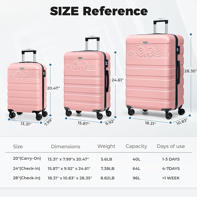 Krute 24 Inch Luggage Checked Suitcases with Wheels Lightweight PC ABS TSA Lock Hard Shell Travel Suitcase