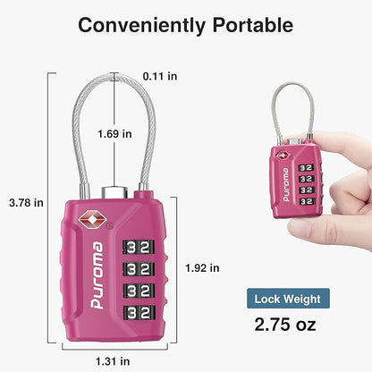 Puroma 2 Pack TSA Approved Luggage Locks, 4 Digit Combination Travel Locks Resettable Code Lock with Zinc Alloy Body for Suitcase, Toolbox, Backpack, Bag, Gym Locker (Basic Pink Dark)