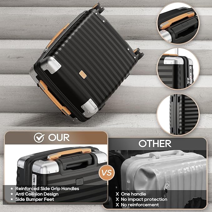 Joyway Carry On Luggage, 20 IN Suitcase Hardside Checked with TSA Lock (Black, 20'')