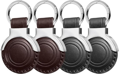 Genuine Leather All-in Package for Airtag Holder Designed for Apple for Airtags Keychains.Compact Design with Key Rings for Added Convenience and Protective Casing for Airtag (Black+Brown