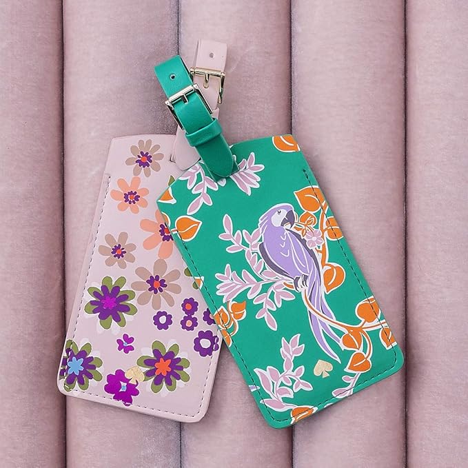Kate Spade New York Vegan Leather Luggage Tag for Women, Pink/Purple Durable Suitcase ID Tag, Pacific Petals