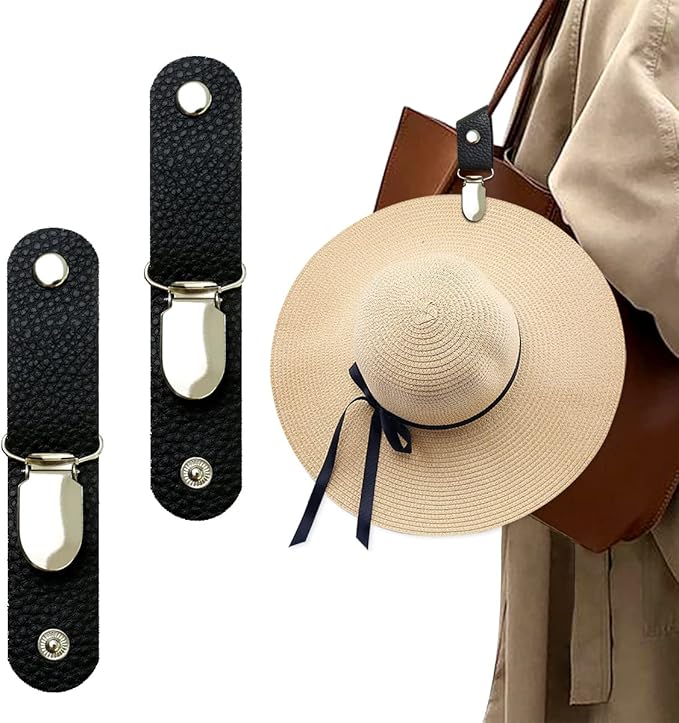 Hat Clip for Travel on Bag/Luggage, PU Leather Multifunctional Duckbill Clip, Outdoor Hat Companion