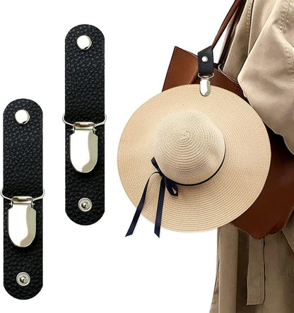 Hat Clip for Travel on Bag/Luggage, PU Leather Multifunctional Duckbill Clip, Outdoor Hat Companion