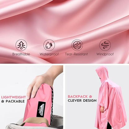 Bruvoalon 3-in-1 Rain Poncho with 1/4 Zip & Chest Pocket, Waterproof, Sunshade, Ground Mat for Adults & Youth Emergency