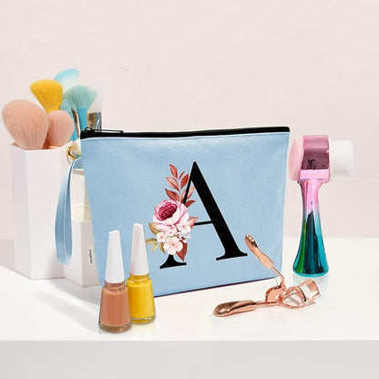 Vavabox A-Z Personalized Makeup Bag, Birthday Gifts for Women Mom, Gifts for Best Friend, Bride Bridesmaid Cosmetic bag (O, Blue)