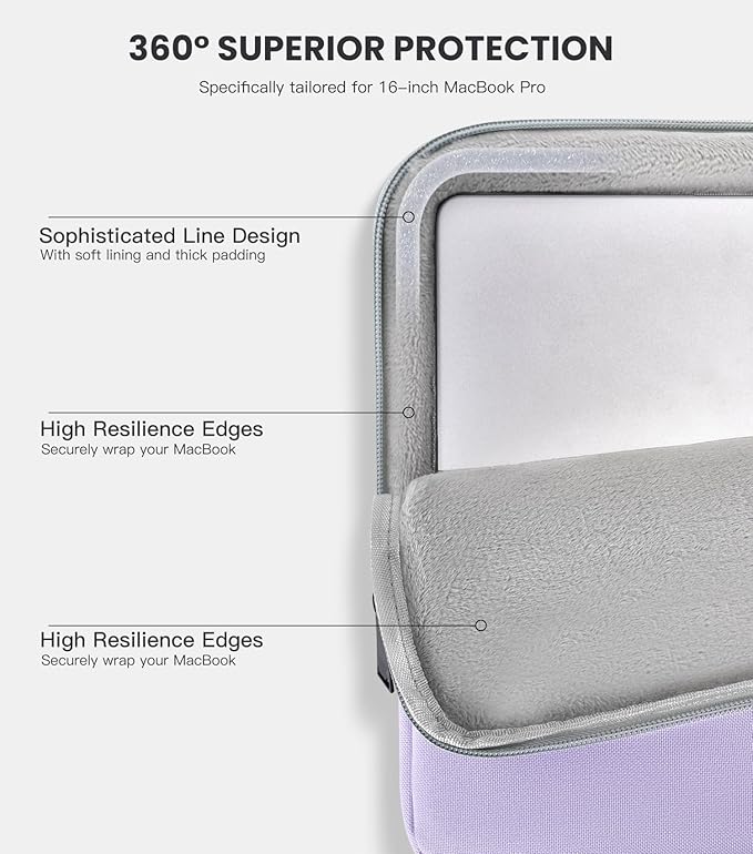 360° Upgraded Laptop Protective Sleeve Case for 2025-2021 MacBook Pro 16 inch M4/M3/M2/M1 Pro/Max, Shockproof Water-Resistant MacBook Laptop Bag with Accessory Pocket, Purple