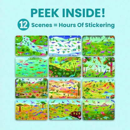Cupkin Dinosaur Sticker Book Activity for Kids, Toddler Airplane Travel Essentials, 500+ Dino Stickers for Kids + 12 Scenes + 12 Coloring Book Pages, Dinosaur Lover Gift, Crafts Ages 2-8