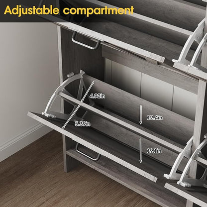 Shoe Cabinet with 4 Flip Drawers & 2 Drawers,Farmhouse Shoe Storage Cabinet for Entryway,Slim Freestanding Organizer Rack for Front Door Entrance,Grey
