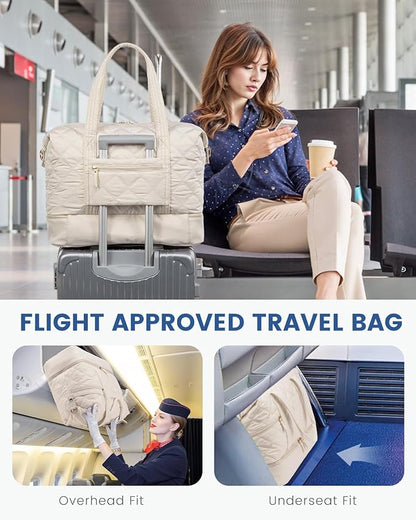LOVEVOOK Travel Duffle Bag, Lightweight Weekender Bags for Women with Shoe Compartment, 40L Puffer Gym Bag Personal Item Travel Bag, Carry On Overnight Bags and Hospital Bag for Labor and Delivery