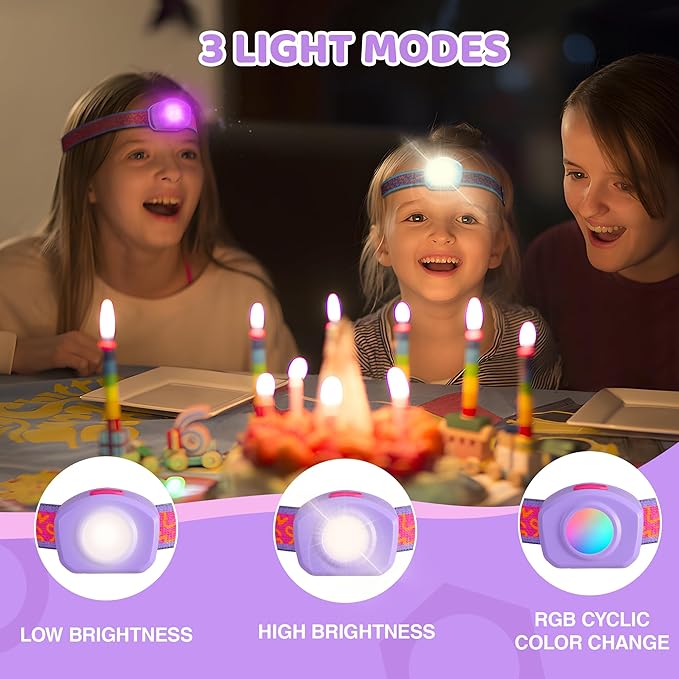 EverBrite LED Headlamp Rechargeable Kids Headlamp with RGB Mode and Adjustable Headband, 3 Modes Multicolor Headlamp for Camping, Reading, Exploring, Halloween, Christmas