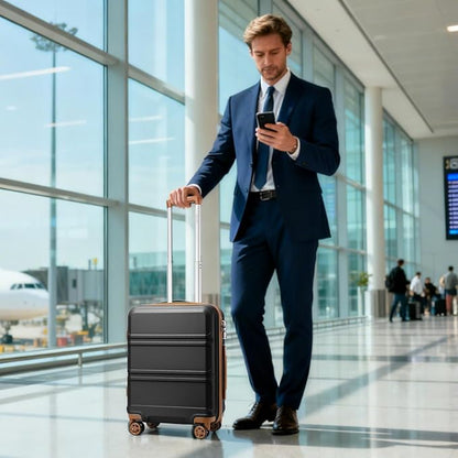 Kono 20'' Carry on Luggage with Spinner Wheel TSA Lock, Lightweight PC+ABS Hardside Luggage Durable Small Carry on Suitcase Apricot Black