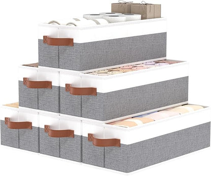 OUTBROS Storage Bins,Foldable Storage Baskets for Organizing,Fabric Storage Boxes With Handles,For bedrooms, living rooms, Shelves,Gray/White,15x6.1x5.1in,6-Pack