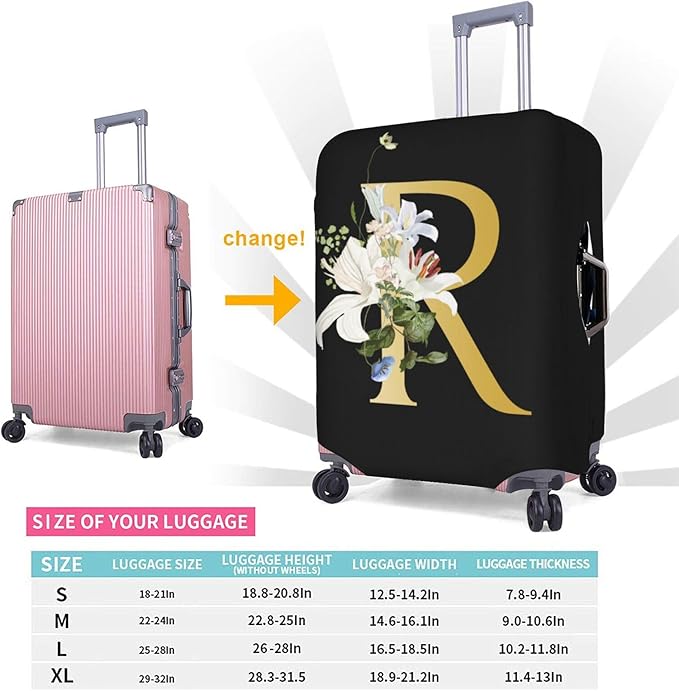 Decorative R Suitcase Protectors Elastic Washable Luggage Covers With Concealed Zippers For 18-32 Inch Luggage (Size L: Fits 25-28 Inch)